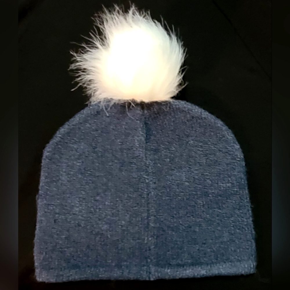 Blue Philosophy Winter Hat with White Faux Fur Pompom NWOT Adult Size